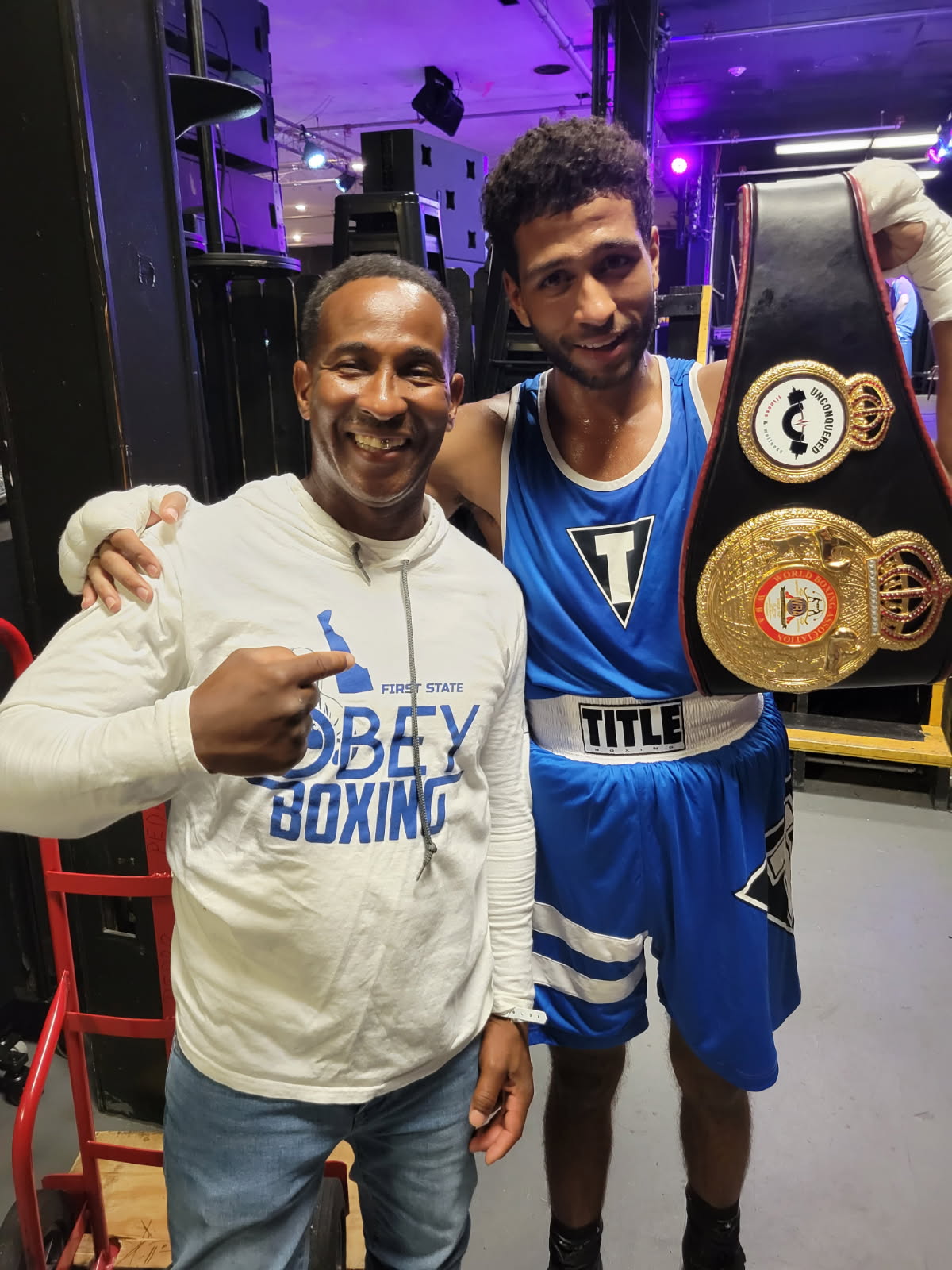 Coach Ant with championship boxer at First State Boxing in Camden, Delaware